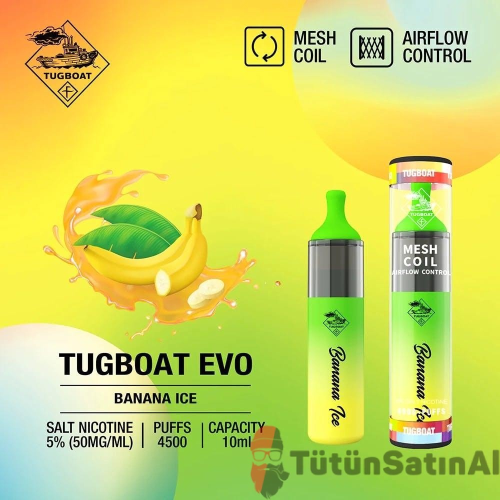 Tugboat Evo 4500 PUFFS - Banana Ice Muz Mentol 1 Tugboat Evo 4500 PUFFS - Banana Ice Muz Mentol